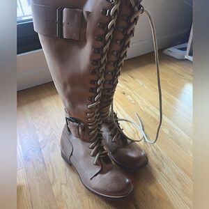 Brown Lace-Up Knee-High Boots